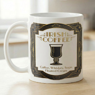 Irish Coffee Rezept Anleitung Gold Vintage Etikett Kaffeetasse