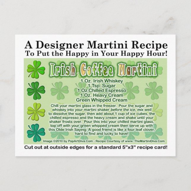 Irish Coffee St. Patrick's Day Martini Rezept Card Postkarte (Vorderseite)