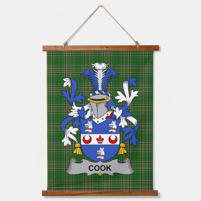Irish Cook Coat of Arms Family Crest Wandteppich Mit Holzrahmen (Vorderseite)