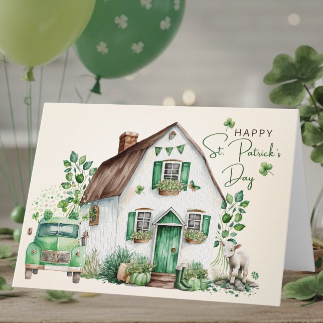 Irish Cottage Vintage Truck | St. Patricks Day Karte (Von Creator hochgeladen)