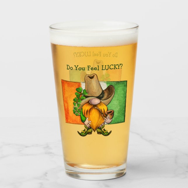 Irish Cowboy Gnome Do You Feel Lucky Glas (Vorne (Gefüllt))