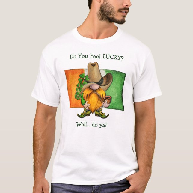 Irish Cowboy Gnome Do You Feel Lucky T - Shirt (Vorderseite)