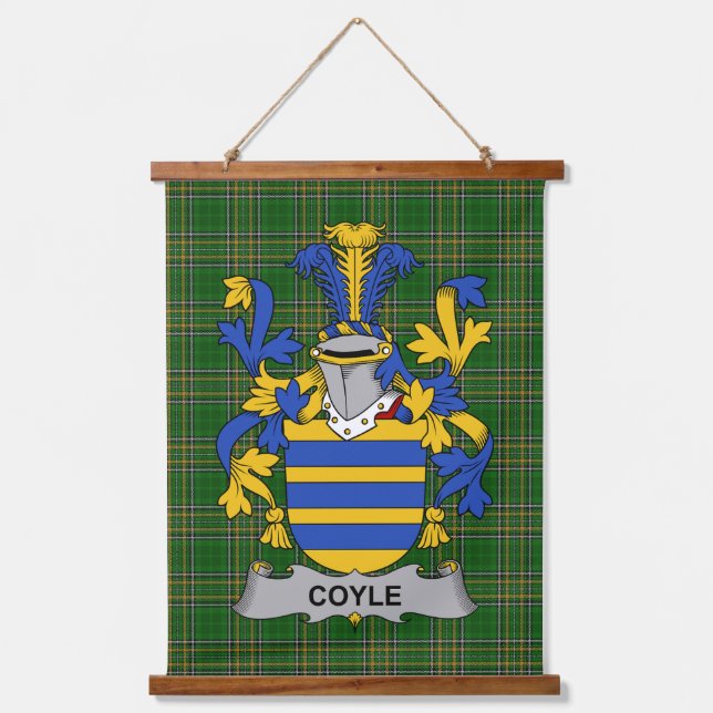 Irish Coyle or McCoyle Coat of Arms Family Crest Wandteppich Mit Holzrahmen (Vorderseite)