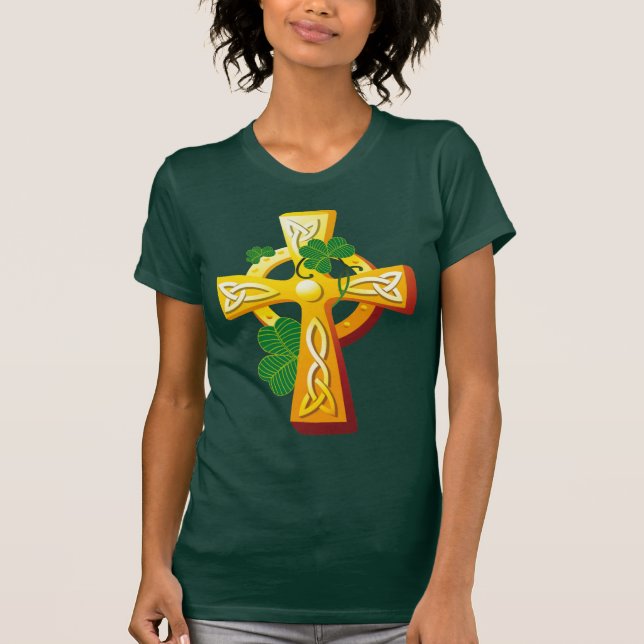 Irish Cross and Kleeblatts St. Patrick's Day T-Shirt (Vorderseite)