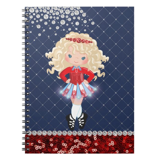Irish Dance Blond Girl Soft Shoe Blue, Red Notizblock (Vorderseite)