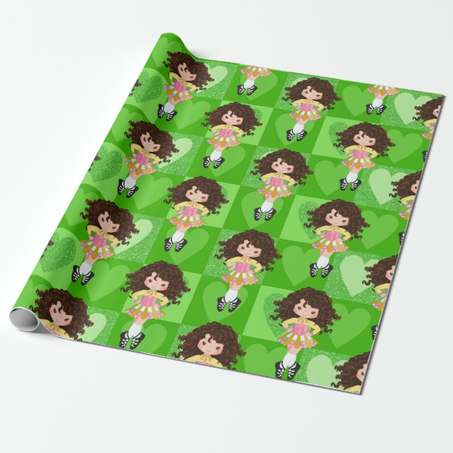 Irish Dance Green Monochrome Herz Geschenkpapier (Ungerollt)