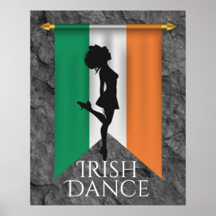 Irish Dancer and Flag Ireland Hard Shoe Dance Poster