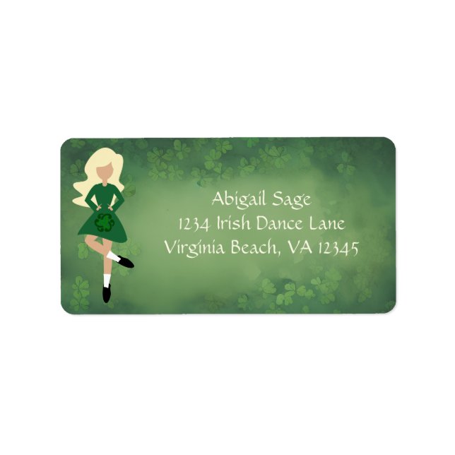 Irish Dancer - Blond Hair - Clovers Dance Address Adressaufkleber (Vorne)