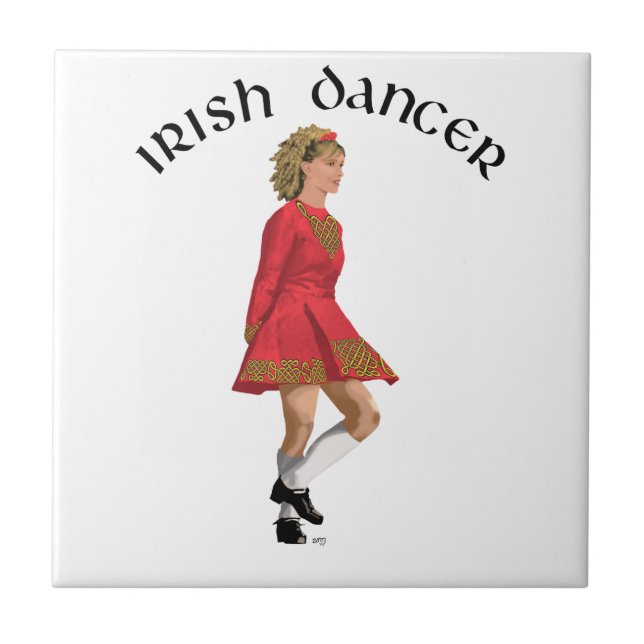Irish Dancer Blonde in Red Fliese (Vorderseite)