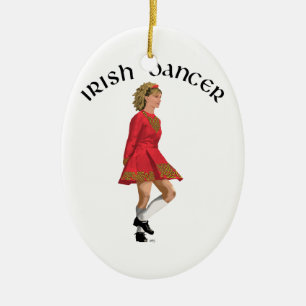 Irish Dancer Blonde in Red Keramik Ornament