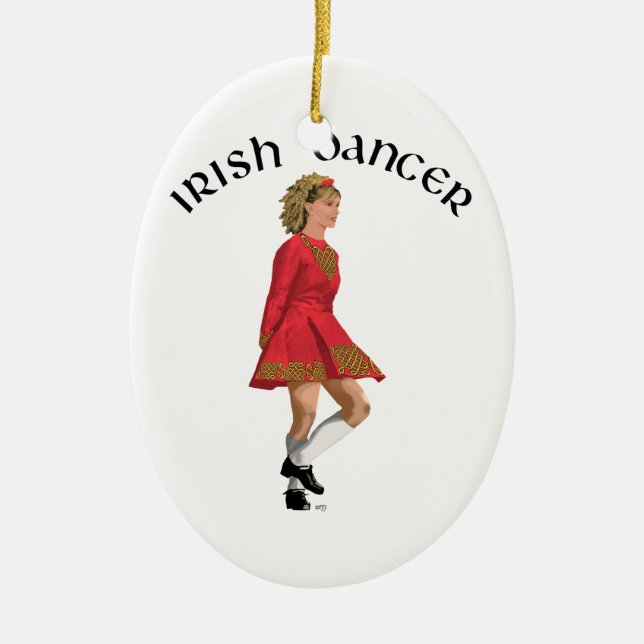 Irish Dancer Blonde in Red Keramik Ornament (Vorne)