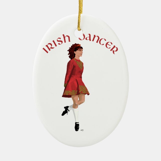 Irish Dancer in Red Keramik Ornament (Vorne)