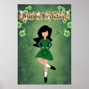 Irish Dancer mit Black Hair Happy Birthday Dance Poster