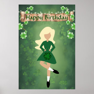 Irish Dancer mit Blond Hair Happy Birthday Dance Poster