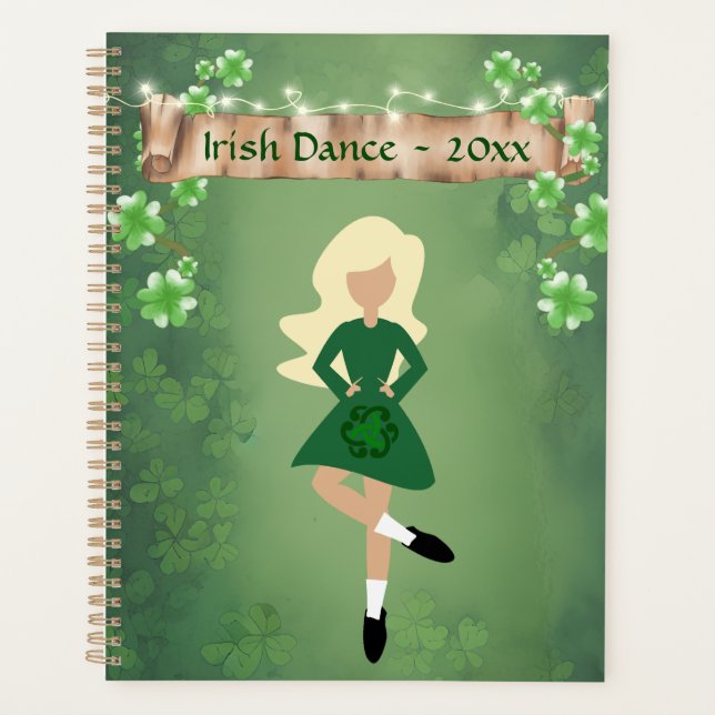 Irish Dancer mit Blond Hair und Clovers Dance Planer (Vorderseite)
