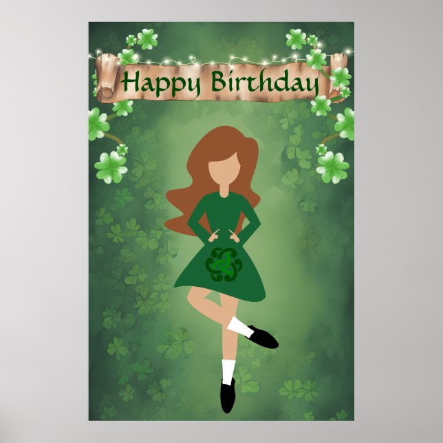 Irish Dancer mit Brown Hair Happy Birthday Dance Poster (Vorne)