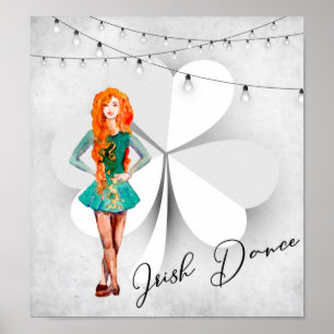 Irish Dancer mit Clover und String Lights Dance Poster