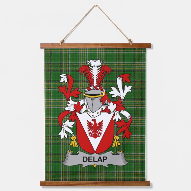 Irish Delap Coat of Arms Family Crest Wandteppich Mit Holzrahmen (Vorderseite)