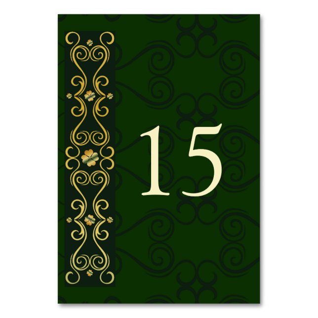 Irish Design Elegant Gold Dark Green Wedding Tischnummer (Vorderseite)