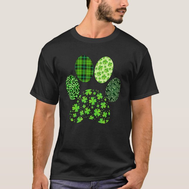 Irish Dog Paw Clovers St Patricks Day Leopard Plai T-Shirt (Vorderseite)