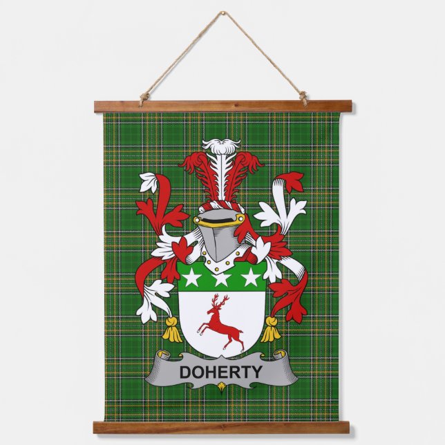 Irish Doherty or O_Doherty Coat of Arms Family Cre Wandteppich Mit Holzrahmen (Vorderseite)