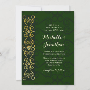 Irish EleganGold on Dark Green Christlich Wedding Einladung