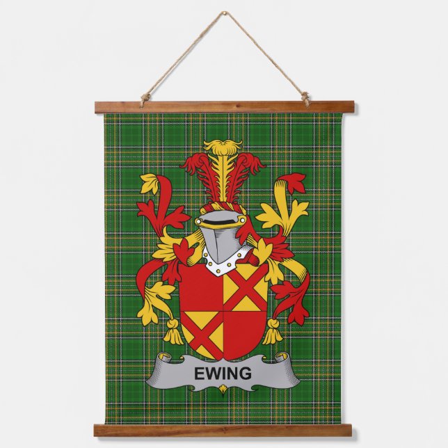 Irish Ewing Coat of Arms Family Crest Wandteppich Mit Holzrahmen (Vorderseite)