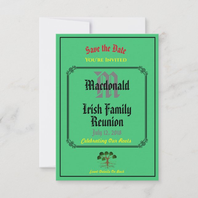 Irish Family Wiedersehen Jedes Namensdatum Grün lä Save The Date (Vorderseite)