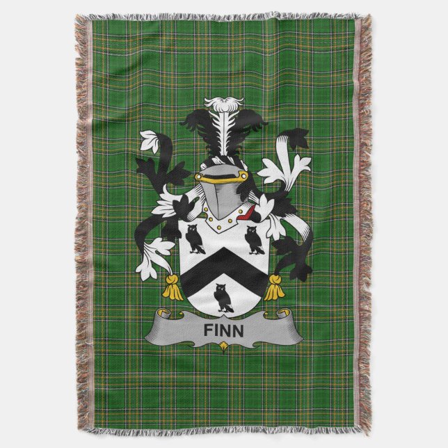 Irish Finn oder O_Finn Coat of Arms Familienwappen Decke (Vorderseite Vertikal)