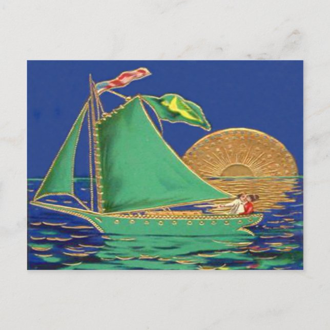 Irish Flag American Flag Sun Boat Postkarte (Vorderseite)