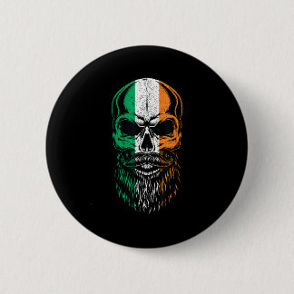 Irish Flag Bearded Skull Head Saint Patrick's Day  Button
