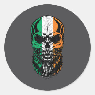 Irish Flag Bearded Skull Head Saint Patrick's Day  Runder Aufkleber