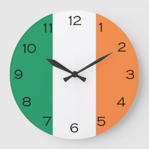 Irish Flag Black Numbers wccn Große Wanduhr