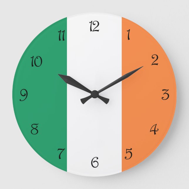 Irish Flag Black Script Numbers Wccer Große Wanduhr (Vorderseite)