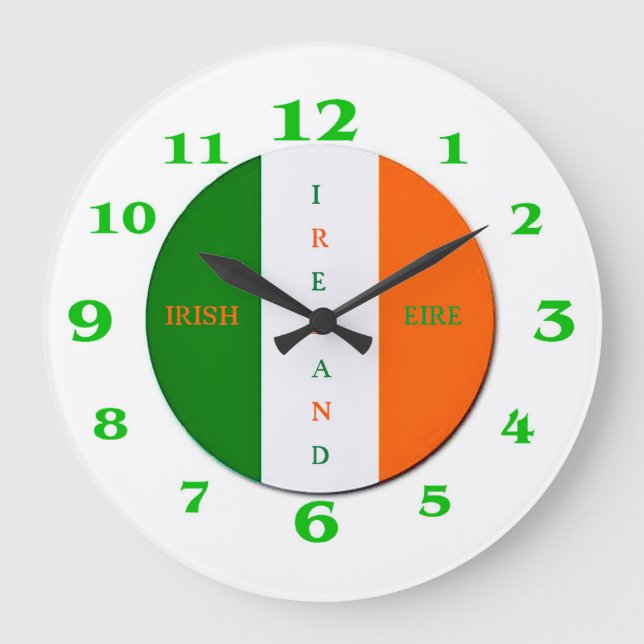 Irish Flag for Round-Large-Wall-Clock Große Wanduhr (Vorderseite)