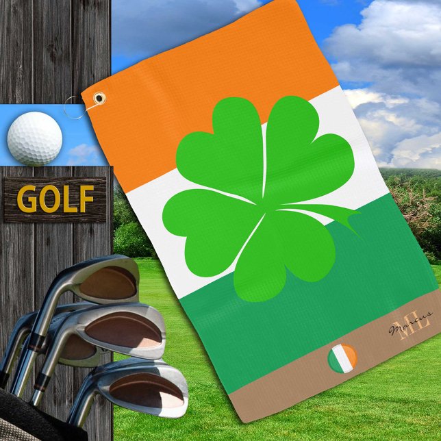 Irish Flag & Ireland mit Monogramm Golf Kleeblatt Golfhandtuch (Von Creator hochgeladen)