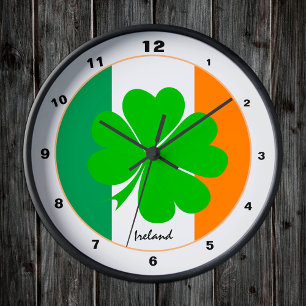 Irish Flag & Ireland Trendmode /Kleeblatt Runde Wanduhr