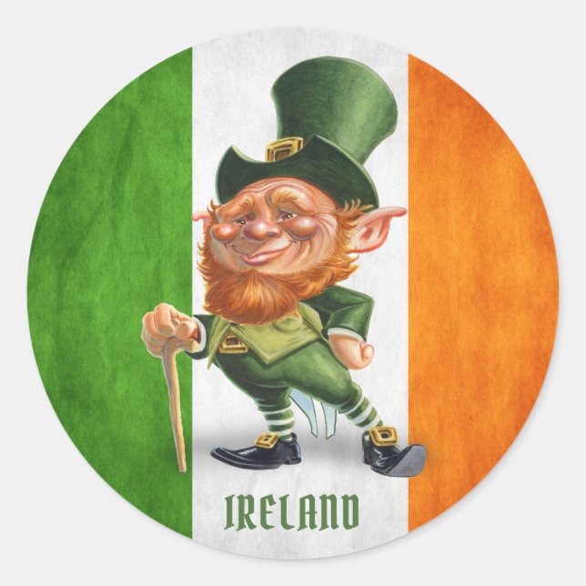 IRISH FLAG LEPRECHAUN RUNDER AUFKLEBER (Vorderseite)