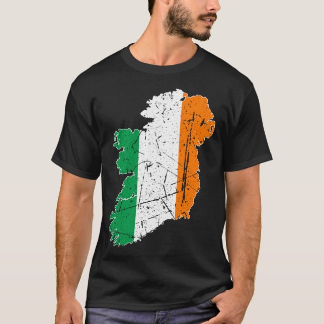 Irish Flag Map Souvenir beunruhigte Irland Erwachs T-Shirt (Vorderseite)