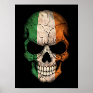 Irish Flag Skull auf Black Poster