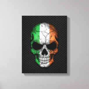 Irish Flag Skull auf Steel Mesh Graphic Leinwanddruck