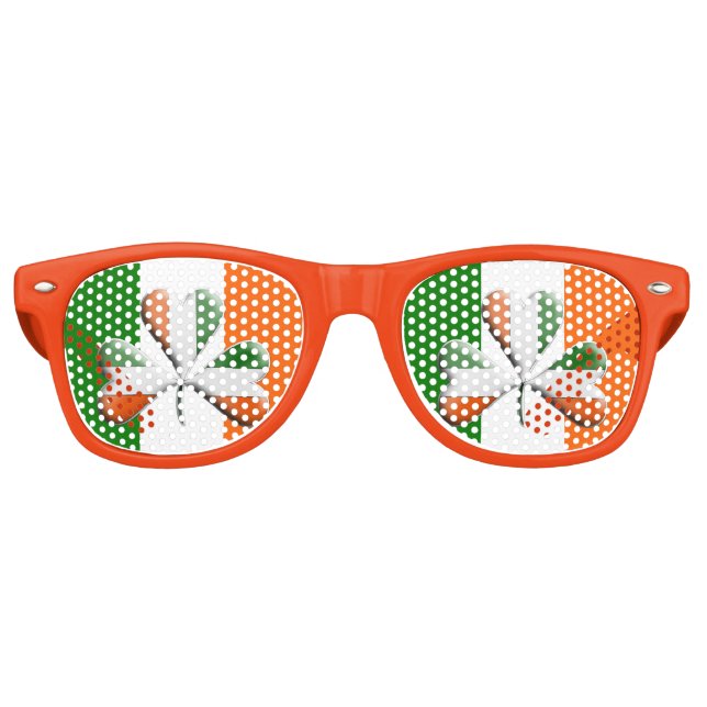Irish Flag Tri Colors Themed Kleeblatt Sonnenbrille (Vorderseite)