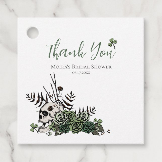 Irish Floral Skull & Clovers Brautparty Geschenkanhänger (Vorderseite)