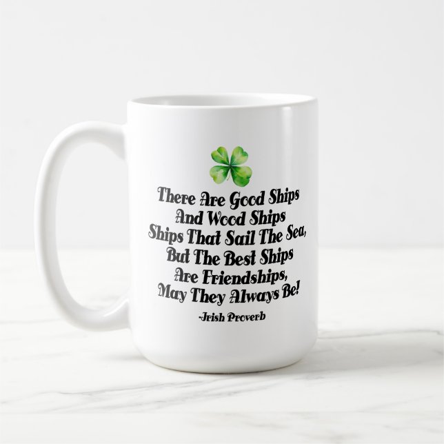 Irish Friendship Ships Proverb Four Leaf Clover Kaffeetasse (Links)