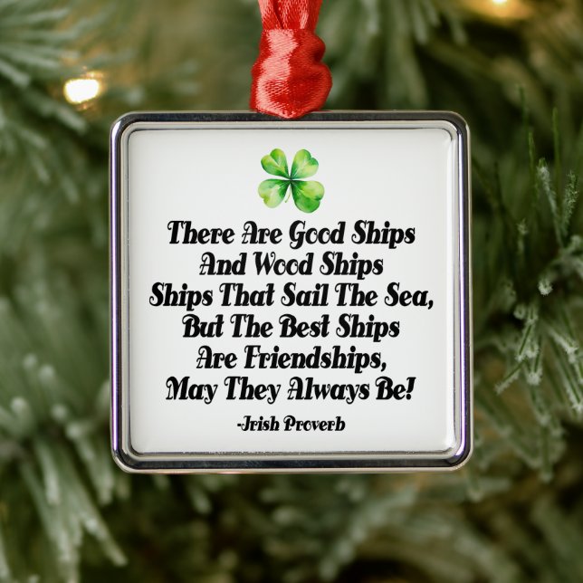 Irish Friendship Ships Proverb Four Leaf Clover  Ornament Aus Metall (Baum)