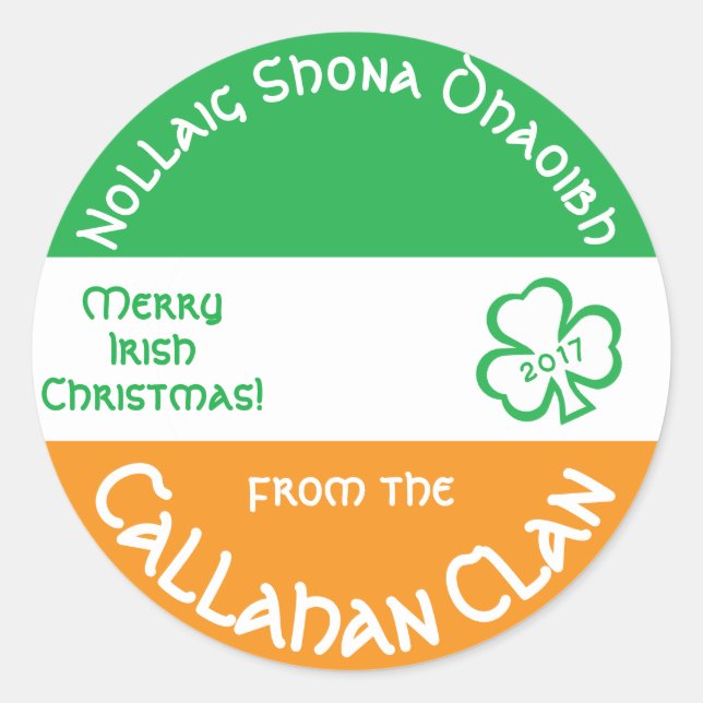Irish Gaelic Frohe Weihnachten Personalisiert Runder Aufkleber (Vorderseite)