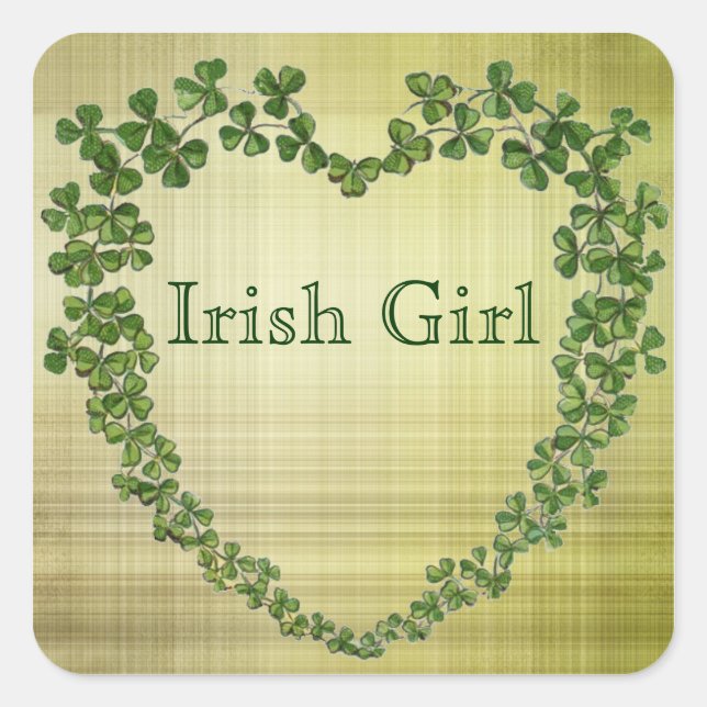 Irish Girl Kleeblatt Heart Quadratischer Aufkleber (Vorderseite)