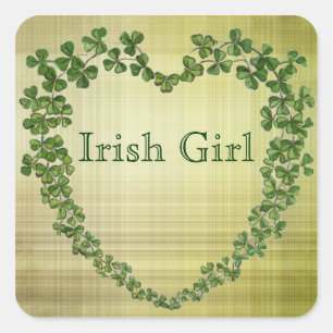 Irish Girl Kleeblatt Heart Quadratischer Aufkleber