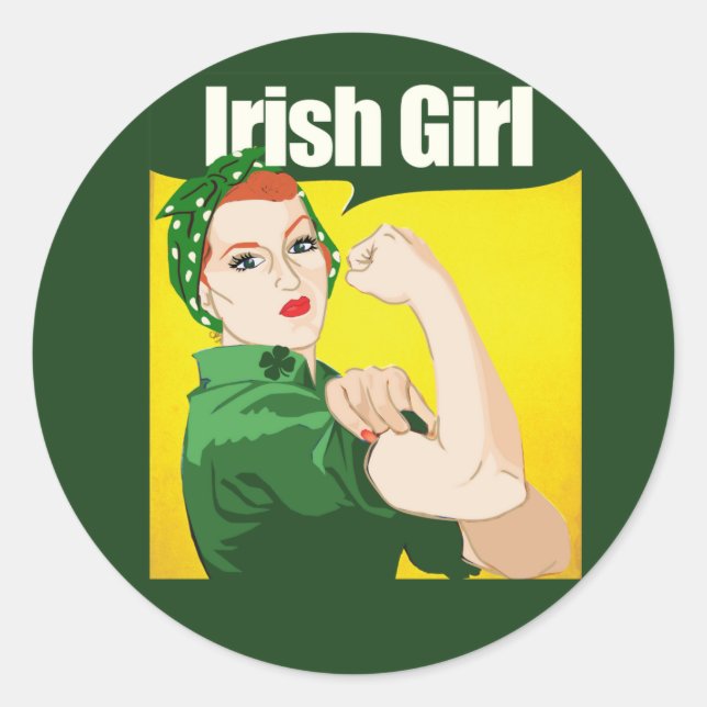 Irish Girl Vintag Rosie Riveter Runder Aufkleber (Vorderseite)