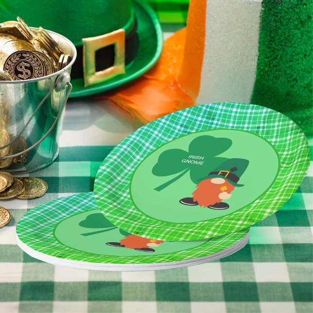 Irish Gnome Kleeblatt St Patrick's Pappteller (Irish Gnome Shamrock St Patrick's Paper Plates)